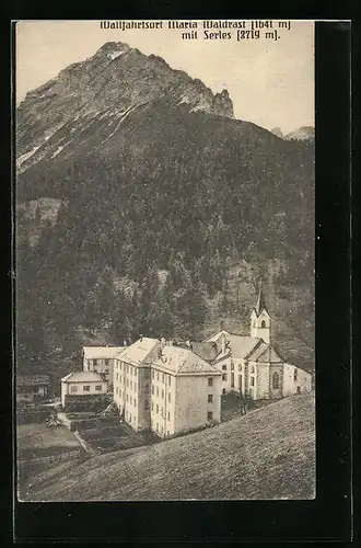 AK Maria Waldrast, Ortsansicht mit Serles