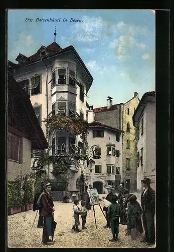 AK Bozen, Strassenmaler vor dem Gasthaus Batzenhäusl