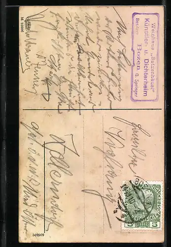 AK Bozen, Strassenmaler vor dem Gasthaus Batzenhäusl