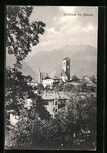 AK Schönna bei Meran, Teilansicht mit Kirche