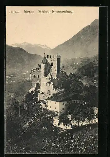 AK Meran, Schloss Brunnenburg von oben gesehen