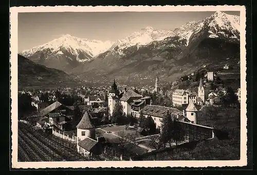 AK Meran, Panorama der Stadt aus der Vogelschau