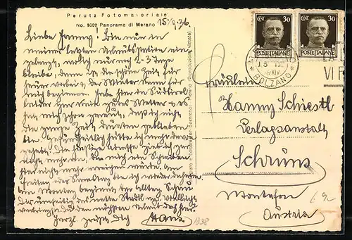 AK Meran, Panorama der Stadt aus der Vogelschau