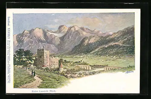 Künstler-AK Landeck, Ruine Landeck