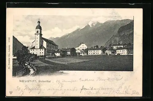 AK Neustift /Stubaital, Ortspartie mit Kirche