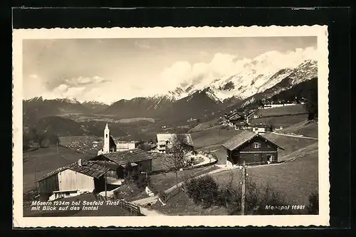 AK Mösern bie Seefeld, Ortspartie mit Blick auf das Inntal