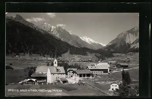 AK Kals, Ortspartie mit Kirche gegen Tauern