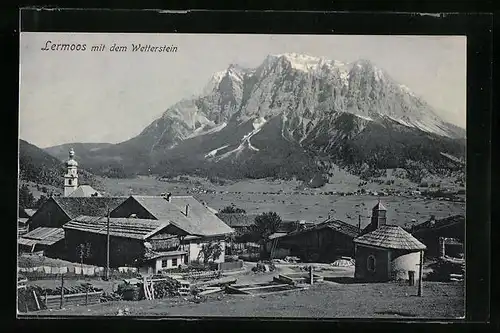 AK Lermoos, Ortspartie mit Kirche und dem Wetterstein