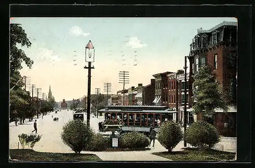 AK Baltimore, Md., S. Broadway, Strassenpartie mit Strassenbahn
