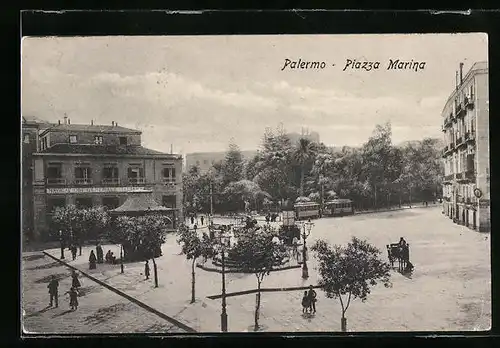 AK Palermo, Piazza Marina, Strassenbahn