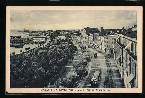 AK Livorno, Viale Regina Margherita, Strassenpartie mit Strassenbahn