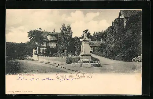 AK Suderode, Kaiser Wilhelmstrasse mit Denkmal