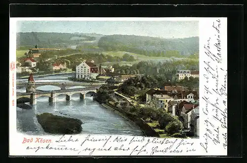 AK Bad Kösen, Uferpartie mit Brücke