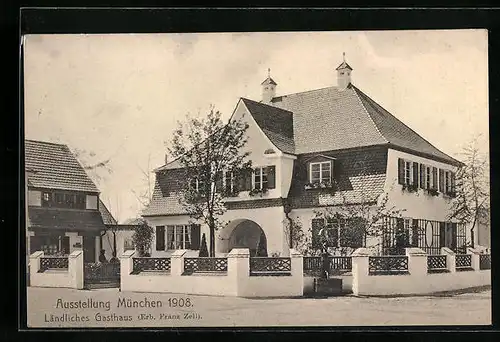 AK München, Ausstellung 1908, Ländliches Gasthaus