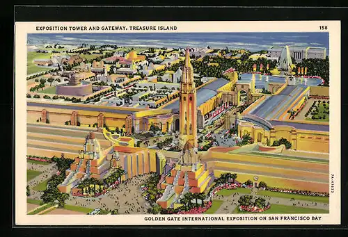 AK San Francisco, Golden Gate International Exposition 1939, Exposition Tower and Gateway, Treasure Island, Ausstellung