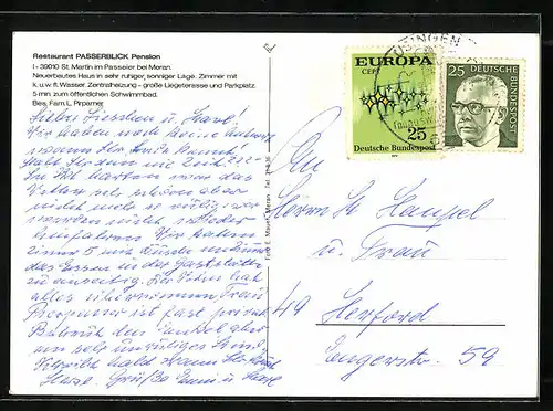 AK Sankt Martin in Passeier, Restaurant-Pension Passerblick