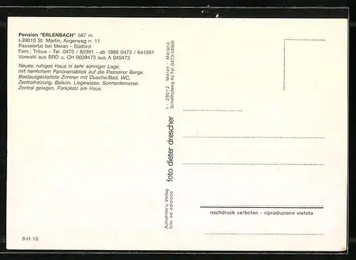 AK Sankt Martin in Passeier, Hotel-Pension Erlenbach, Angerweg 11