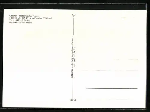 AK Sankt Martin in Passeier, Gasthof-Hotel Weisses Kreuz