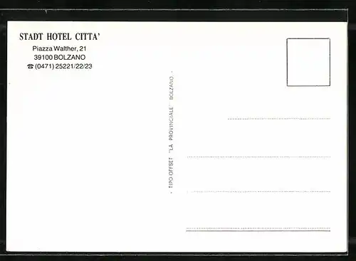 AK Bolzano, Stadt Hotel Citta, Piazza Walther 21