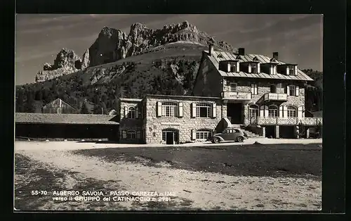 AK Passo Carezza, Albergo Savoia verso il Gruppo del Catinaccio
