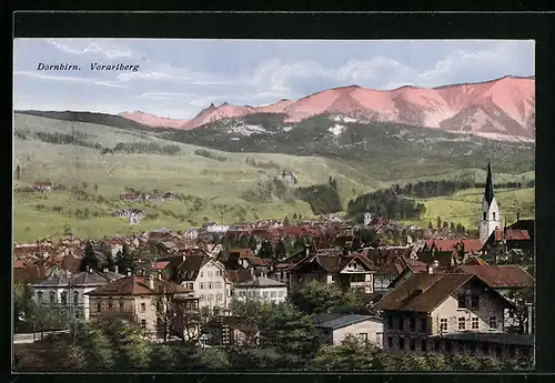 AK Dornbirn, Ortsansicht mit Kirche aus der Vogelschau