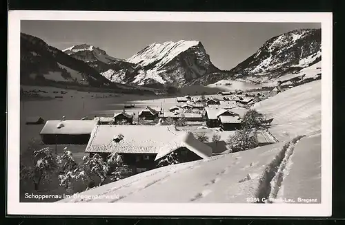 AK Schoppernau, Ortsansicht im Winter