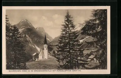 AK Schröcken, Ortsansicht mit Kirche und Künzelspitze