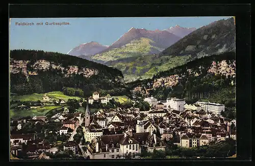 AK Feldkirch, Ortsansicht mit Gurtisspitze