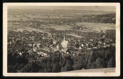 AK Schwarzach, Ortsansicht mit Kirche aus der Vogelschau