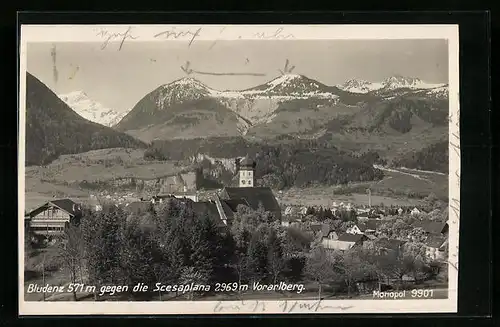 AK Bludenz, Ortsansicht gegen die Schesaplana