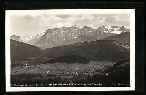 AK Schwarzenberg, Ortsansicht mit Mohnenfluh, Künzelspitze und Canisfluh