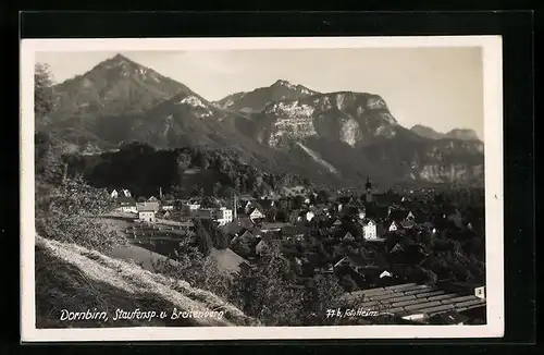AK Dornbirn, Ortsansicht mit Staufenspitze und Breitenberg