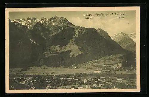 AK Bludenz, Ortsansicht mit Schesaplana