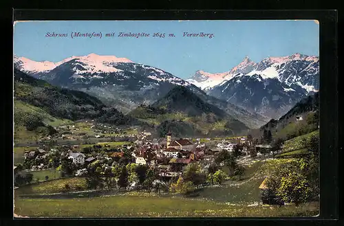 AK Schruns, Ortsansicht mit Zimbaspitze
