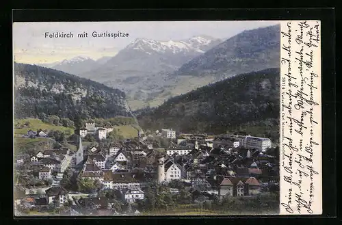 AK Feldkirch, Ortsansicht mit Gurtisspitze
