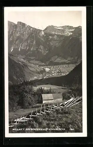 AK Mellau, Ortsansicht aus der Vogelschau