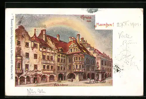 Goldfenster-AK München, Münchner Hofbräuhaus mit leuchtenden Fenstern