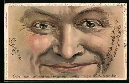 Lithographie Lachendes Gesicht Schau` mich von weitem länger an, Du siehst mich wirklich lachen dann