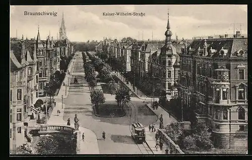 AK Braunschweig, Kaiser-Wilhelm-Strasse aus der Vogelschau