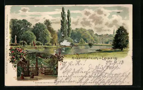 Lithographie Leipzig, Rosenthalteich und Schweizerhäuschen