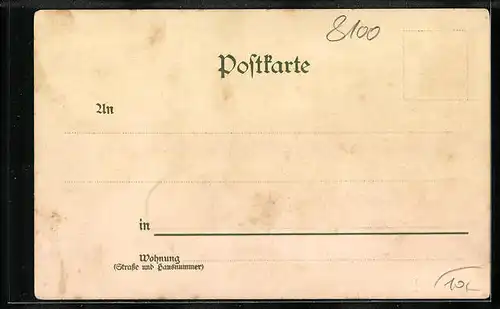 Lithographie Partenkirchen, Ortspartie und Gipfelpanorama