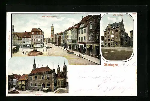 AK Göttingen, Rathaus, Stadthaus und Weenderstrasse