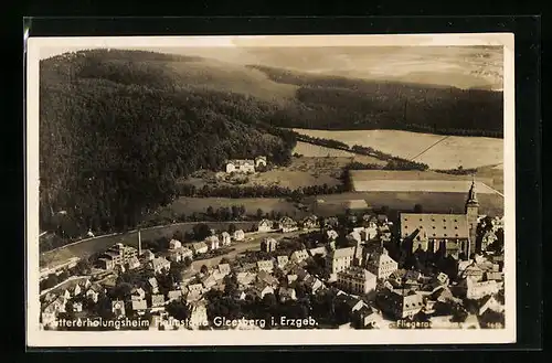 AK Gleesberg / Erzgeb., Ortsansicht mit Kirche und Müttererholungsheim aus der Vogelschau