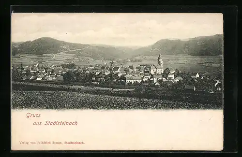 AK Stadtsteinach, Ortsansicht mit Kirche aus der Vogelschau