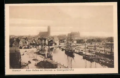 AK Wismar, Alter Hafen mit Marien- und Georgenkirche
