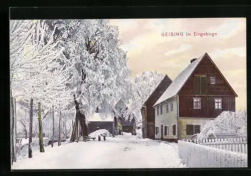 AK Geising / Erzgeb., Strassenpartie im Winter