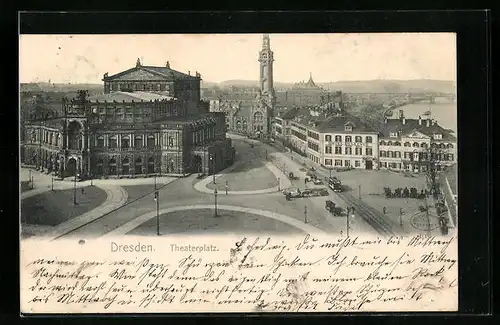 AK Dresden, Theaterplatz aus der Vogelschau