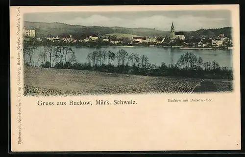 AK Buckow /Märk. Schweiz, Panorama mit Buckow-See