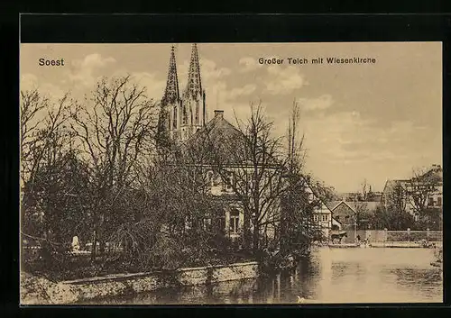 AK Soest, Grosser Teich mit Wiesenkirche