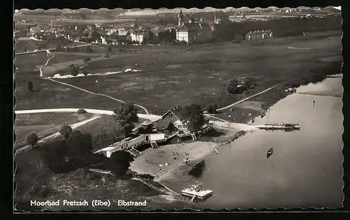 AK Pretzsch /Elbe, Elbstrand vom Flugzeug aus gesehen